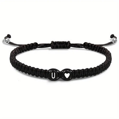 A–Z Initial Heart Braided Bracelet – Personalized Adjustable Name Charm Bracelet for Women & Men | Friendship Jewelry Gift