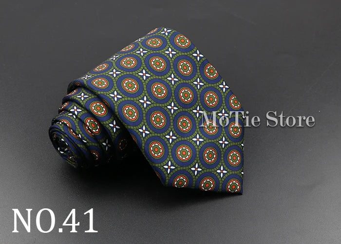 Men's 7.5cm Soft Silk Necktie – Floral & Dot Pattern Tie for Weddings, Business, Parties & Formal Wear