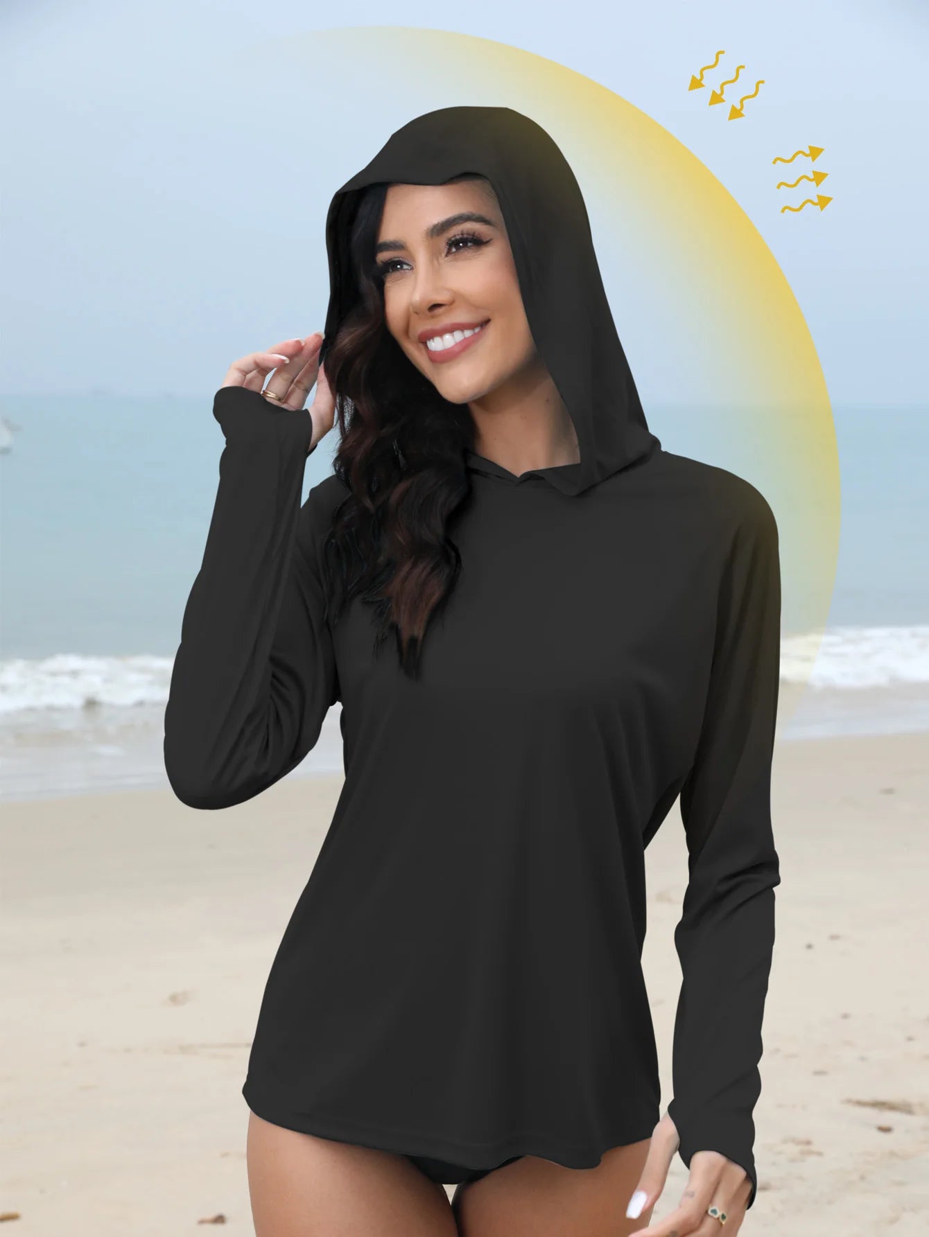 Women’s Sunscreen Hoodie T-Shirt Thumb Hole Hidden Ponytail Hole Outdoor Running Fitness Sport Top