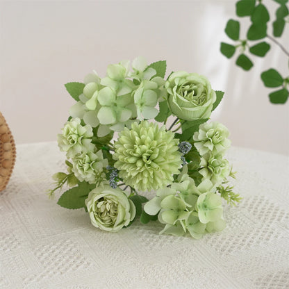 Ramo de flores artificiales realista – Arreglo floral sintético de peonía, crisantemo e hortensia con tallos, decoración reutilizable para el hogar, decoración para bodas y accesorios de fotografía
