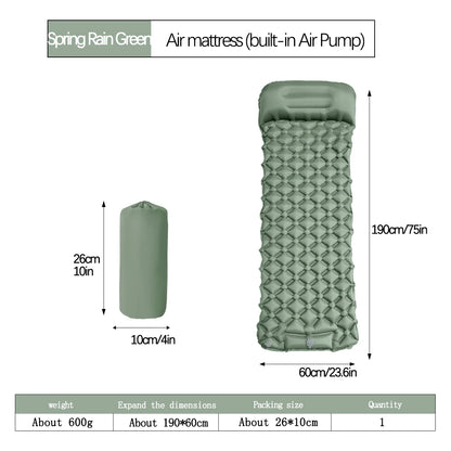 Matelas de camping gonflable d'extérieur – Tapis de couchage gonflable ultraléger avec pompe et oreiller intégrés pour la randonnée, le camping, les voyages et les aventures en plein air