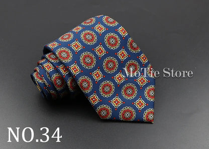 Men's 7.5cm Soft Silk Necktie – Floral & Dot Pattern Tie for Weddings, Business, Parties & Formal Wear