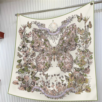 Foulard carré en soie 90 cm pour femme, motif floral, sergé de luxe, bandana, châle, hijab, cache-col, écharpe de tête
