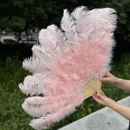 Abanico Grande de Plumas de Avestruz Blancas – Elegante Abanico para Baile y Actuaciones Escénicas (100 cm / 130 cm)