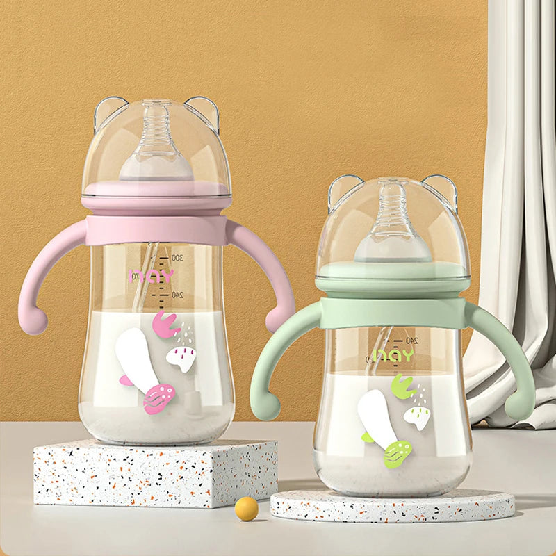 Biberón de 300 ml con asa, juego de biberones de PP y chupete de silicona para bebés