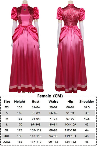 Princess Peach Cosplay Costume – Pink Fantasy Dress Set with Crown (Adult Women Halloween/Carnival Party Outfit, Includes Swimsuit Style Disguise)