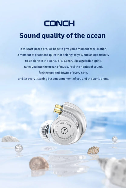 Écouteurs intra-auriculaires TRN Conch HiFi – IEM à transducteur dynamique DLC Diamond avec embouts de réglage interchangeables pour le jeu, la musique et les appareils Xiaomi