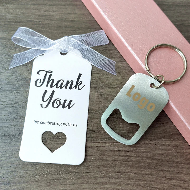 50–100PCS Personalized Engraved Keychain Bottle Openers – Custom Wedding Favors & Guest Gifts with Card for Weddings, Baptisms & Parties