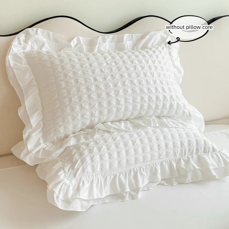 Juego de ropa de cama de 3 piezas de encaje coreano Seersucker – Juego de funda nórdica y fundas de almohada para dormitorio y habitación de invitados