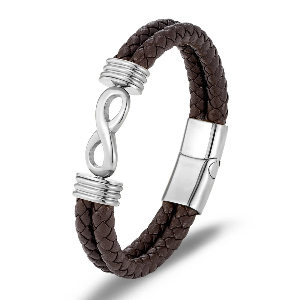 Inspirational Infinity Number 8 Leather Bracelet for Men – Motivational Cuff Bangle, Anniversary & Father’s Day Gift