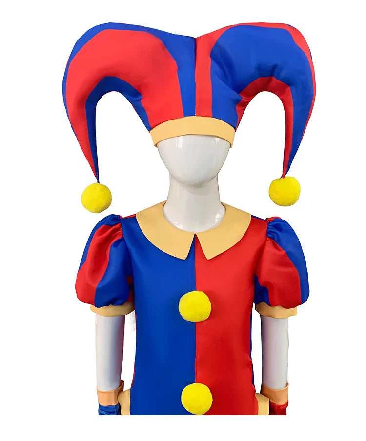 Halloween Circus Clown Cosplay Costumes with Hat Shoe Covers Gloves for Men Women Stage performance Carnival Jumpsuit Outfits
