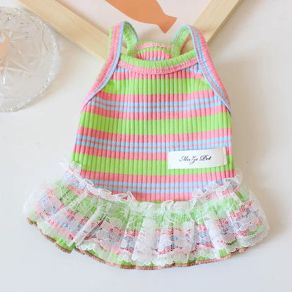 Vestido de verano para cachorros lindos para perros y gatos pequeños – Ropa de encaje a rayas para mascotas, camiseta y falda para perras Chihuahua, Yorkie, Bichon