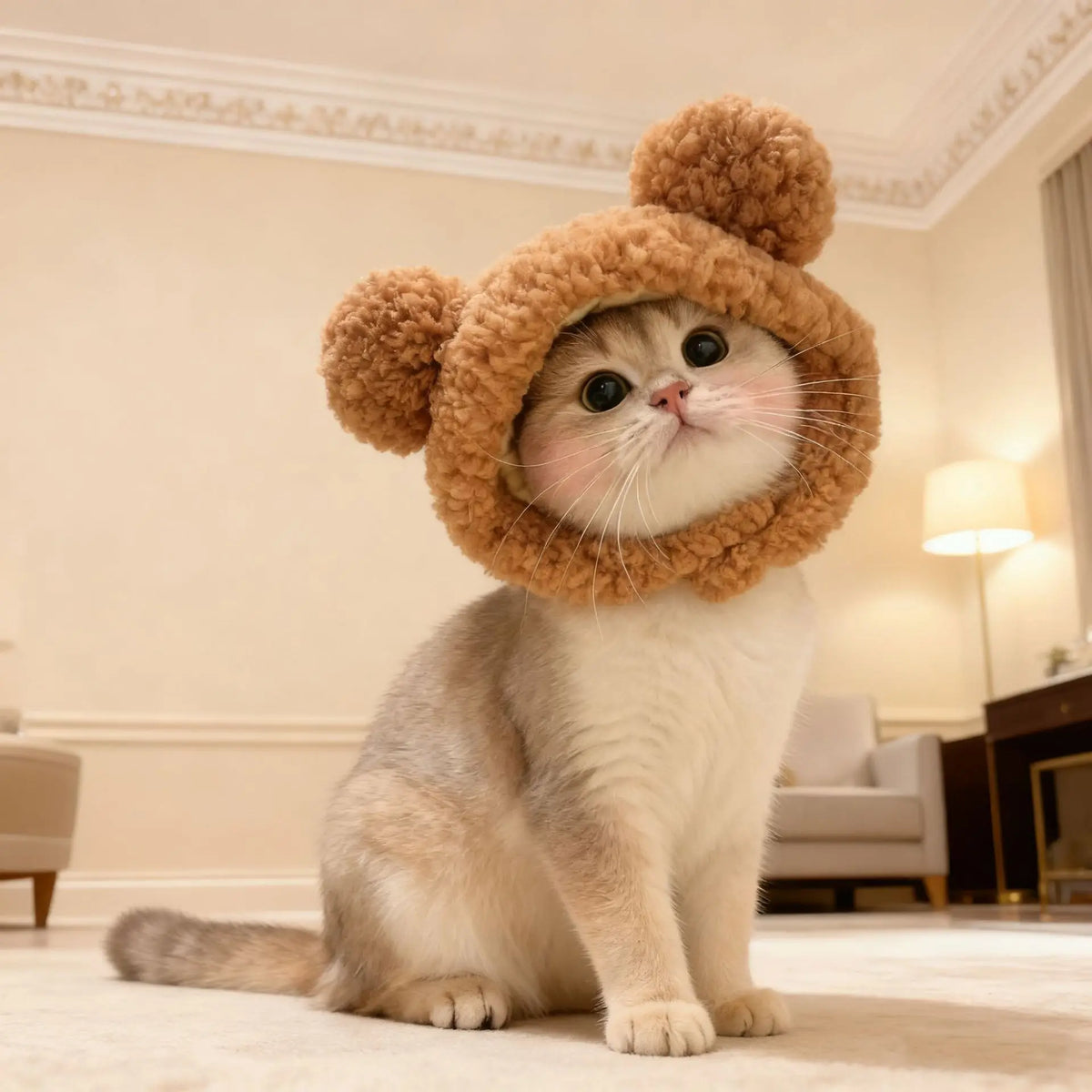 Funny Bear Cat Hat – Plush Winter Pet Head Cover for Cats & Small Dogs, Cute Warm Cosplay Costume & Dress-Up Headwear