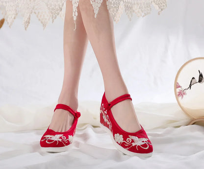 Zapatos de plataforma de lona bordados vintage para mujer – Zapatos casuales estilo étnico chino Hanfu, zapatillas sin cordones Harajuku de otoño