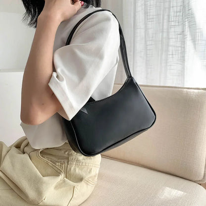 Bolso de hombro retro de piel sintética para mujer – Bolso de mano de moda con asa superior, monedero informal de color sólido para mujer