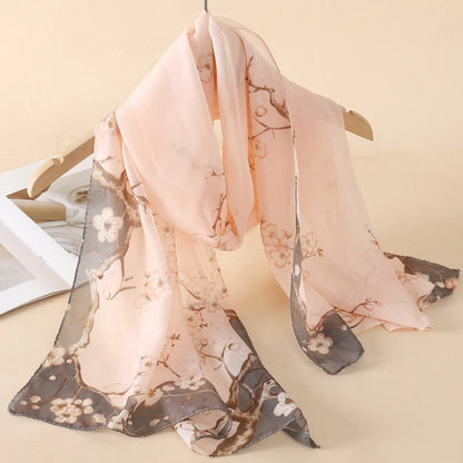 Women's Printed Chiffon Scarf Shawl – Lightweight Silk-Feel Long Wrap for Beach, Travel & Outdoor Wear, Fashion Headband Accessory