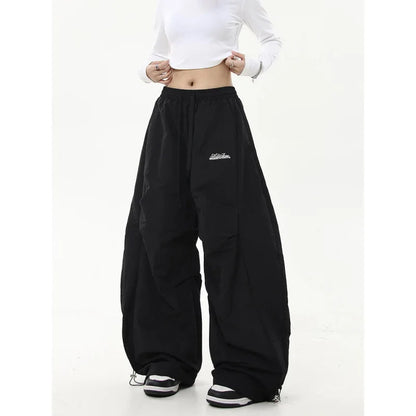 American Retro Hip-Hop Cargo Pants – High-Waist Pleated Military Workwear Trousers with Adjustable Drawstring