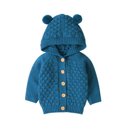 Baby Knitted Hooded Sweater Coat 0-24 Months, Unisex Infant Thermal Long Sleeve Solid Color Sweater for Boys and Girls