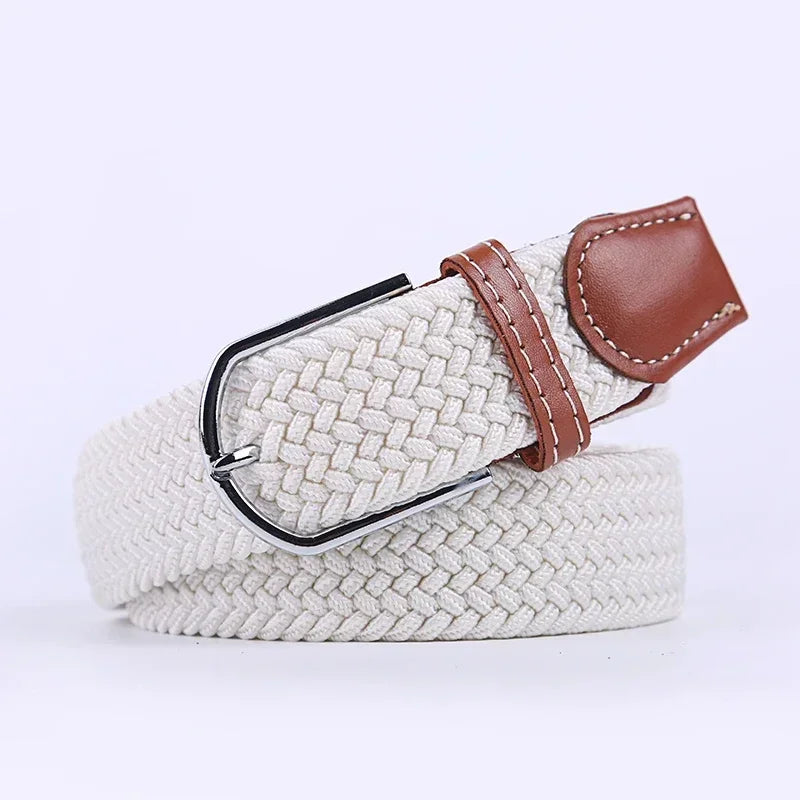 Ceinture élastique tressée unisexe en toile tissée, à boucle ardillon, pour jeans (107/120/130cm)