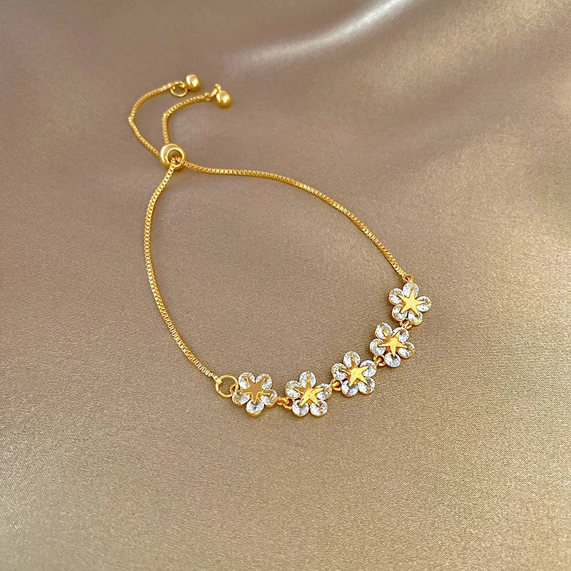 Women’s Fashion Four Leaf Grass Gold Color Adjustable Bracelet Korean Style Wedding Party Jewelry