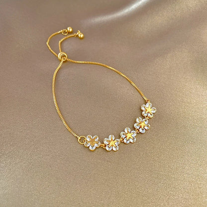 Women’s Fashion Four Leaf Grass Gold Color Adjustable Bracelet Korean Style Wedding Party Jewelry