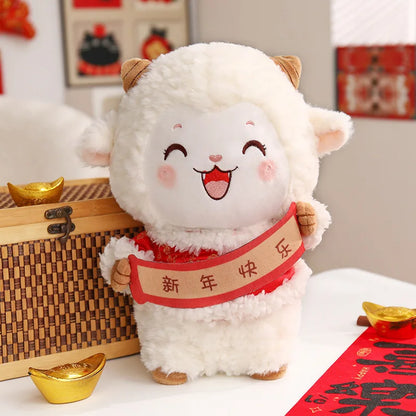 Fluffy Goat Ornament – Cute Desk Decoration & Chinese New Year Gift, Lunar Spring Festival Decor for Sheep Zodiac Collectors