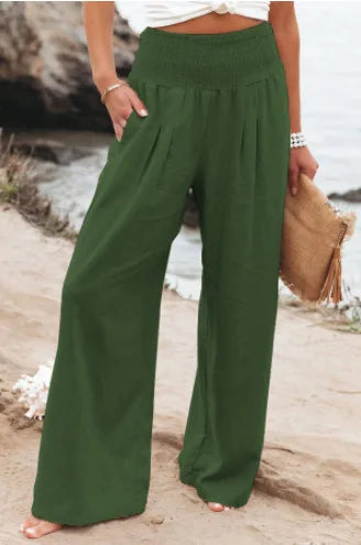 Pantalon ample décontracté pour femme, taille mi-haute avec cordon de serrage, style européen et américain, idéal pour la plage au printemps et en été
