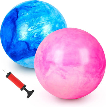 2/4PCS Bouncing Ball with Pump – 8.7 inch Marbleized Rubber Inflatable Bouncy Kick Ball, Summer Outdoor Game Toy for Kids