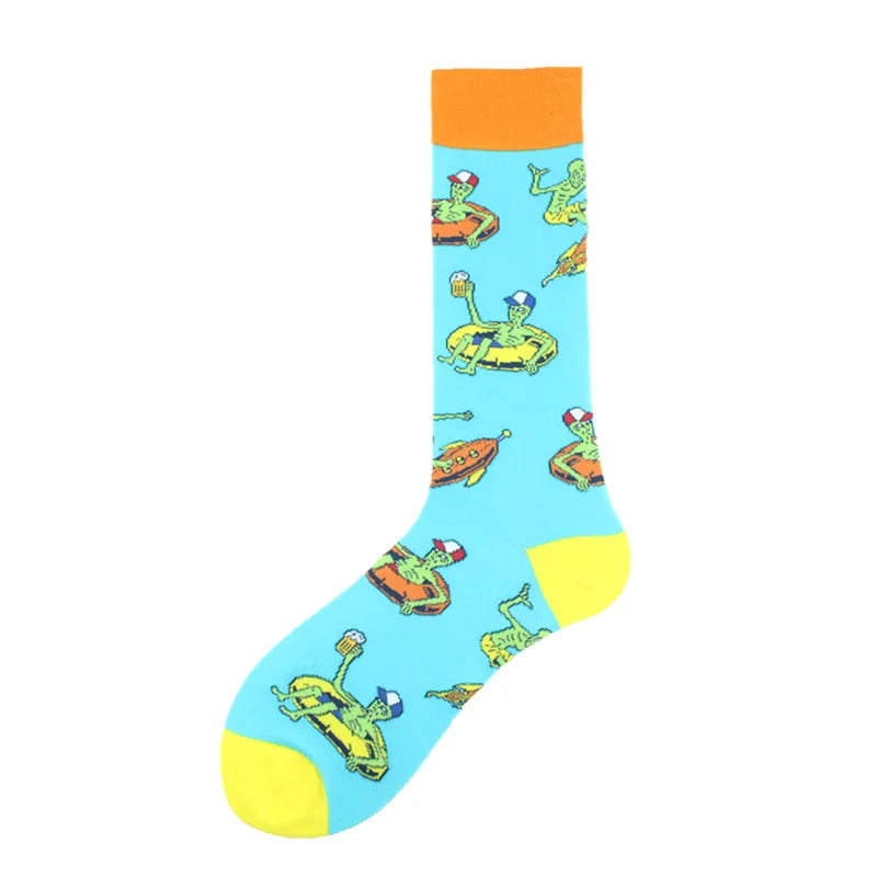 Funny Cotton Novelty Crew Socks – Alien, Planet, Shark, Dinosaur, Skateboard & Math Designs for Men & Women