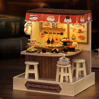 Wooden Dollhouse 3D Puzzle Kit – DIY Miniature Room Model with Furniture & LED Lights Home Decoration