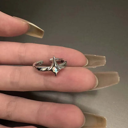 Anillo Ajustable Vintage Cruz y Estrella Irregular – Anillo Abierto Gótico Punk Plateado para Pareja, Hombre y Mujer | Joyería de Regalo Y2K E-Girl