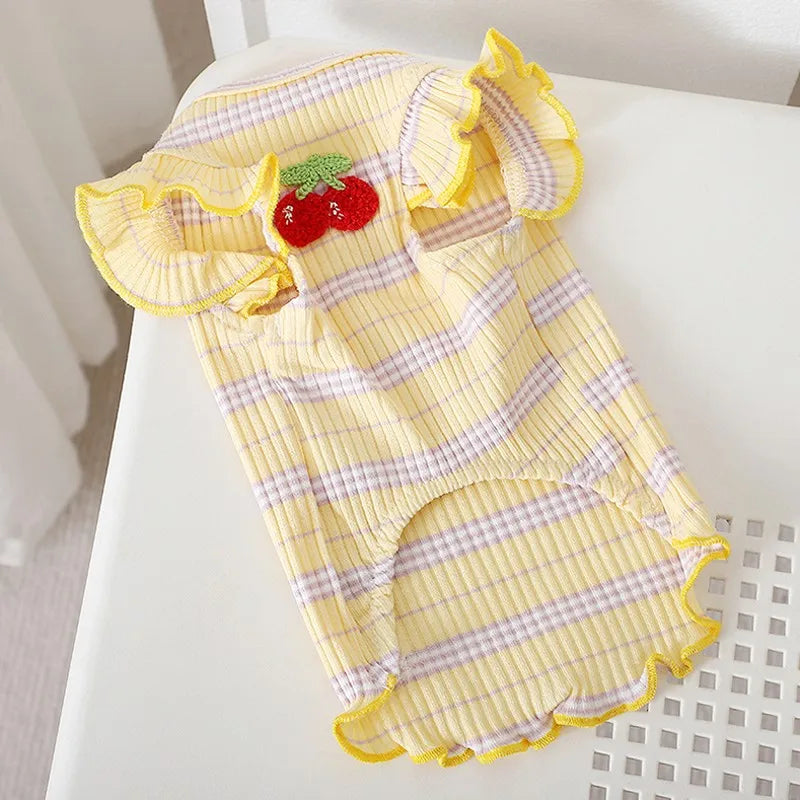 Vestido de verano para cachorros lindos para perros y gatos pequeños – Ropa de encaje a rayas para mascotas, camiseta y falda para perras Chihuahua, Yorkie, Bichon