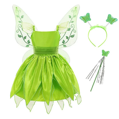 Girls Tinker Bell Costume – Green Fairy Princess Fancy Dress for Halloween, Birthday Parties & Cosplay, Ages 2–10Y