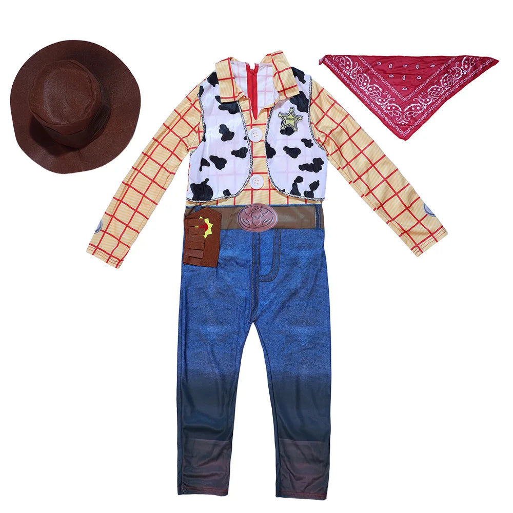 Children’s Cowboy Woody Cosplay Costume – Adventure Party Dress-Up Outfit with Hat & Scarf for Kids Performance & Role Play