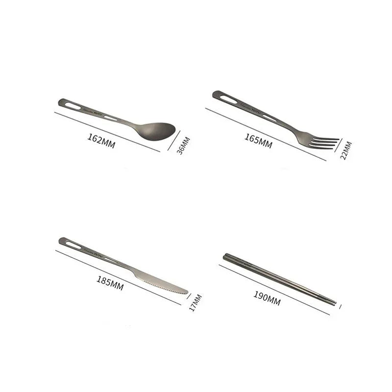 Juego de cubiertos de titanio puro – Juego portátil de cuchillo, tenedor, cuchara y palillos para acampar, hacer senderismo, comer al aire libre, pícnic y uso diario