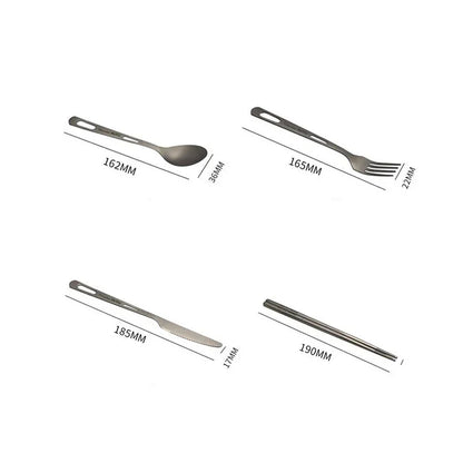 Juego de cubiertos de titanio puro – Juego portátil de cuchillo, tenedor, cuchara y palillos para acampar, hacer senderismo, comer al aire libre, pícnic y uso diario