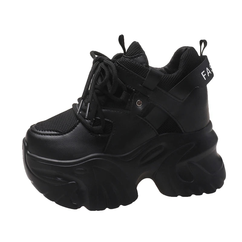 10.5cm Platform Sneakers for Women – Chunky High-Top Lace-Up Dad Shoes with Thick Sole & Mesh Design for Autumn Casual Wear