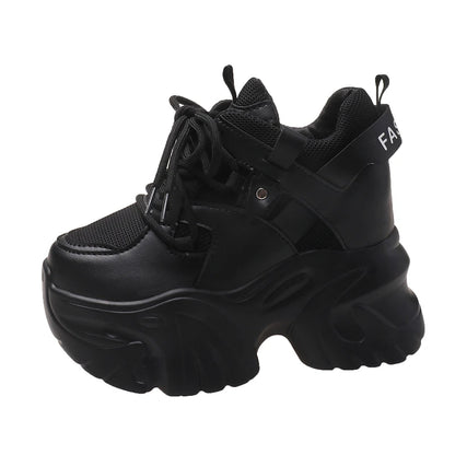 10.5cm Platform Sneakers for Women – Chunky High-Top Lace-Up Dad Shoes with Thick Sole & Mesh Design for Autumn Casual Wear