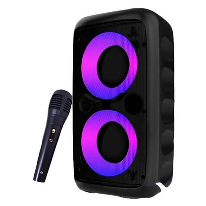 Wireless Bluetooth Karaoke Speaker – Portable Subwoofer Sound Box with Microphone, FM Radio, LED Lights & TWS