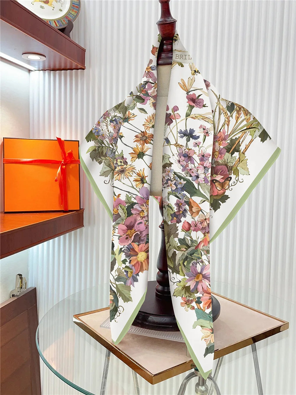 Foulard carré en soie 90 cm pour femme, motif floral, sergé de luxe, bandana, châle, hijab, cache-col, écharpe de tête