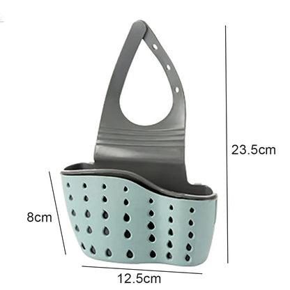Adjustable Kitchen Sink Drain Basket Sponge & Soap Holder Hanging Sink Organizer