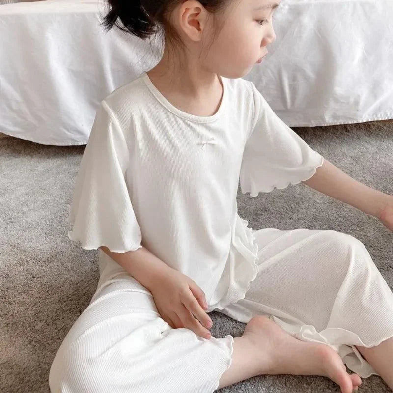 Girls Summer Pajama Set – Short Sleeve Kids Homewear Outfit | Soft Casual Two Piece Clothes Set for Children