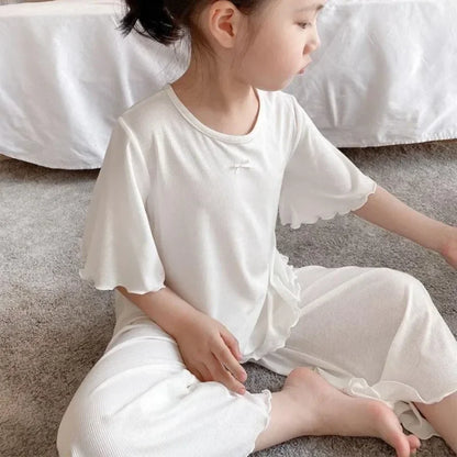 Girls Summer Pajama Set – Short Sleeve Kids Homewear Outfit | Soft Casual Two Piece Clothes Set for Children