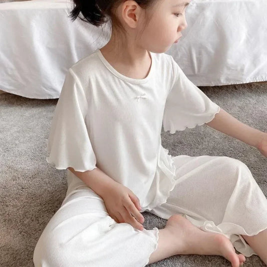 Girls Summer Pajama Set – Short Sleeve Kids Homewear Outfit | Soft Casual Two Piece Clothes Set for Children