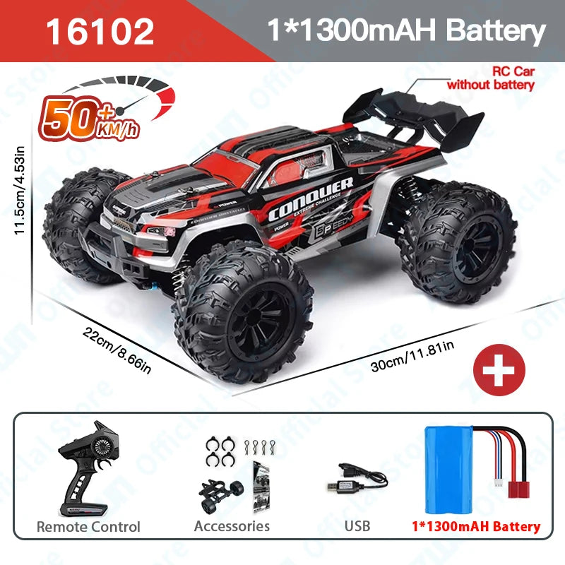 ZWN 1:16 4WD RC Monster Truck 50KM/H y 70KM/H Coche de Derrape de Alta Velocidad con Luces LED y Control Remoto 2.4GHz