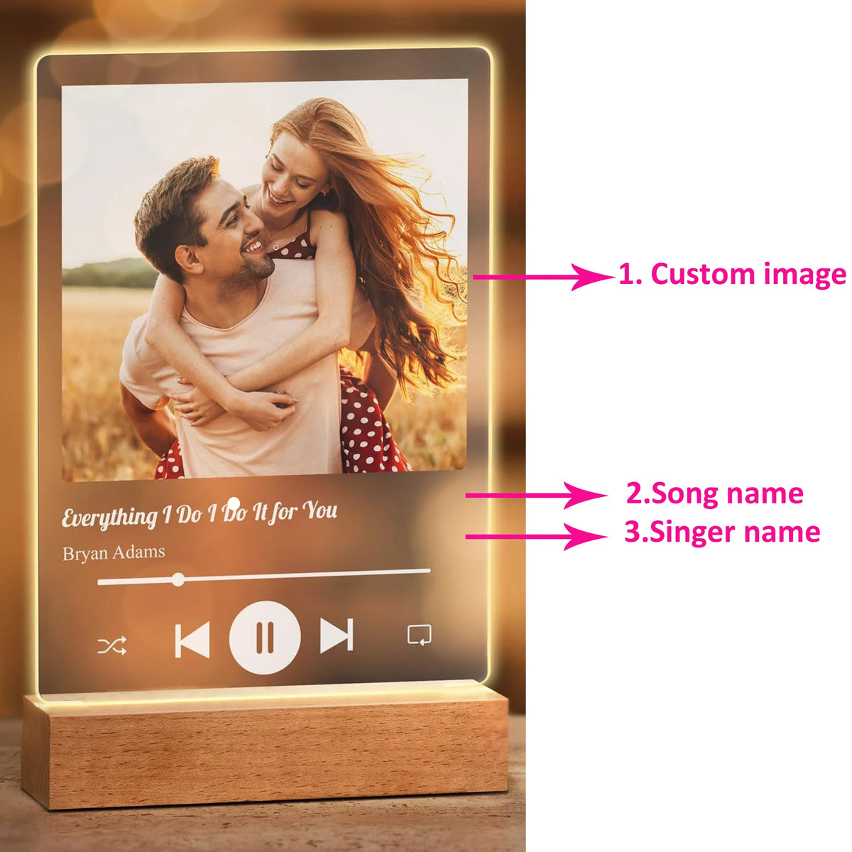 Personalized Acrylic Music Photo Plaque with LED Night Light – Custom Spotify-Style Song Gift for Couples, Anniversaries, Birthdays & Christmas