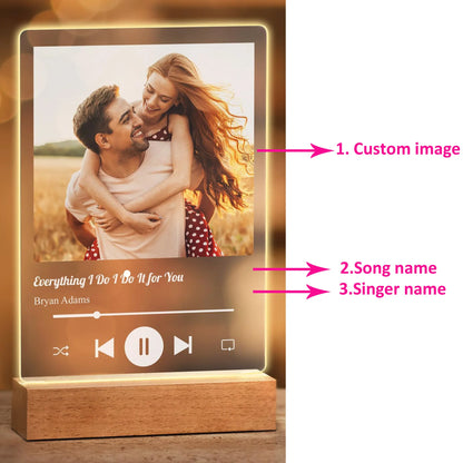 Personalized Acrylic Music Photo Plaque with LED Night Light – Custom Spotify-Style Song Gift for Couples, Anniversaries, Birthdays & Christmas