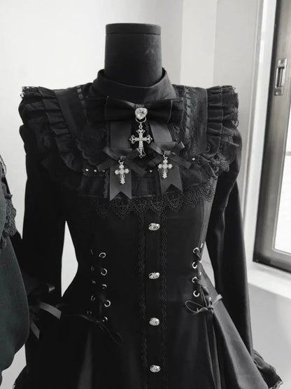 Vestido japonés Sweet Lolita Kawaii para mujer 2025, estampado de primavera, lazo, vestido falso de dos piezas, estilo coreano, ropa de fiesta