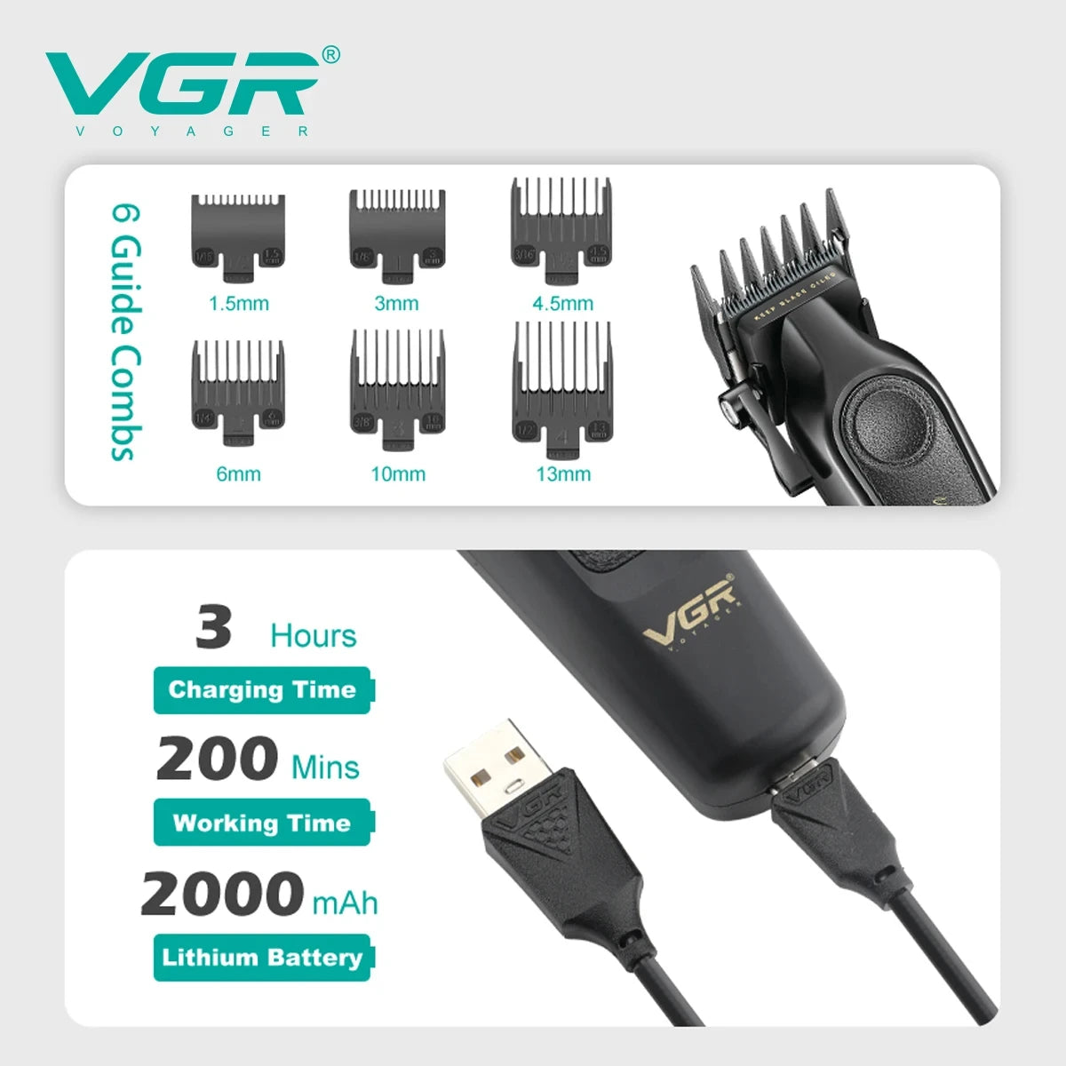 VGR V-197 & V-995 2-Piece Hair Clipper Set – Metal & Leather Body Electric Hair Trimmers with LED Digital Display, Grooming & Carving Tools