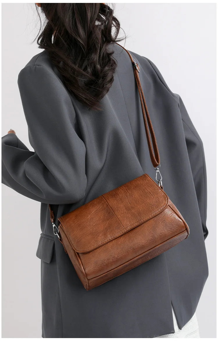 Sac bandoulière en cuir ciré huilé rétro – Sac à main texturé vintage avec rabat élégant, bandoulière réglable, sac à main décontracté classique pour femmes et usage quotidien